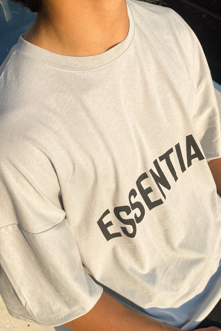 Essentials Baskılı Gri Oversize Tshirt
