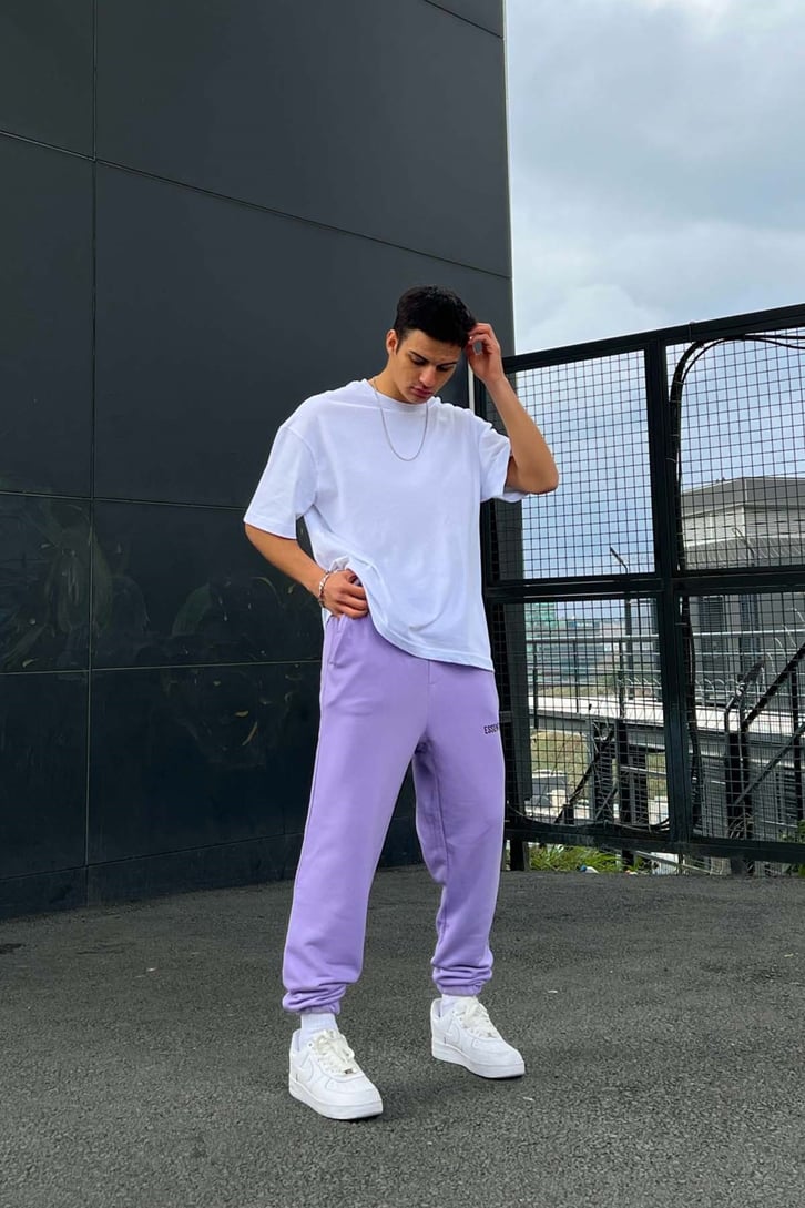 Essentials Baskılı Lila Jogger Eşofman Altı