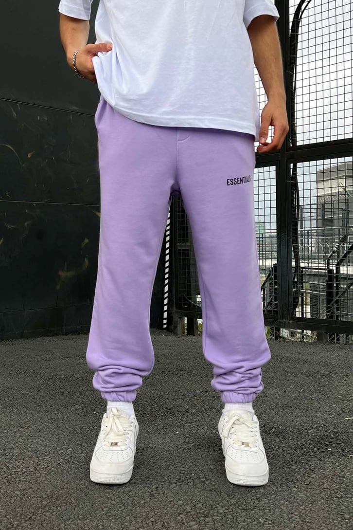 Essentials Baskılı Lila Jogger Eşofman Altı