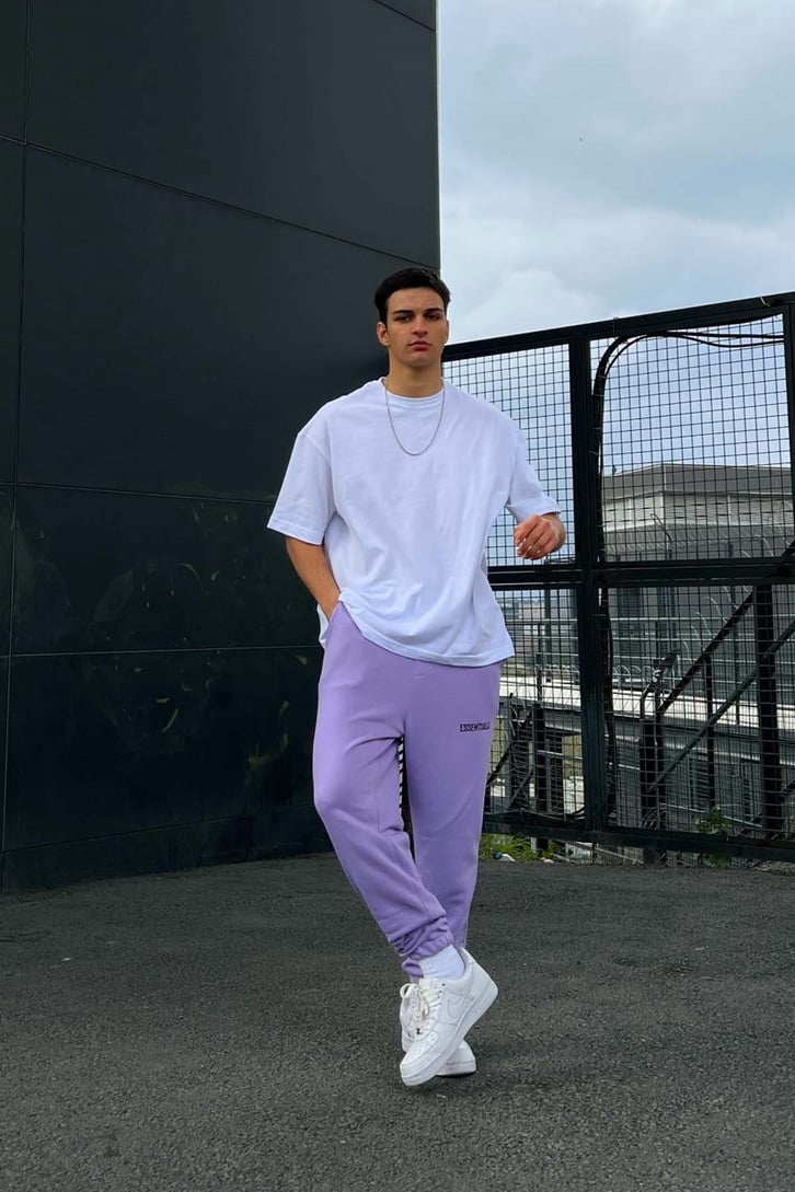 Essentials Baskılı Lila Jogger Eşofman Altı