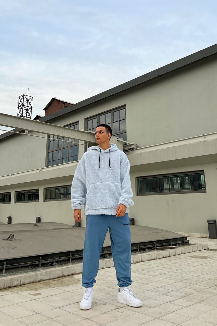 Essentials Baskılı Mavi Jogger Eşofman Altı