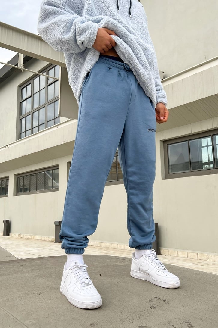 Essentials Baskılı Mavi Jogger Eşofman Altı