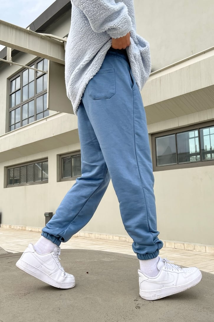 Essentials Baskılı Mavi Jogger Eşofman Altı