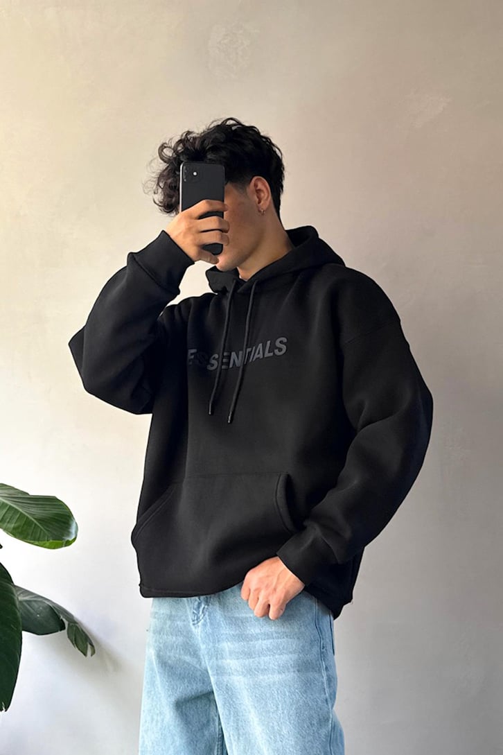 Essentials Baskılı Oversize Hoodie