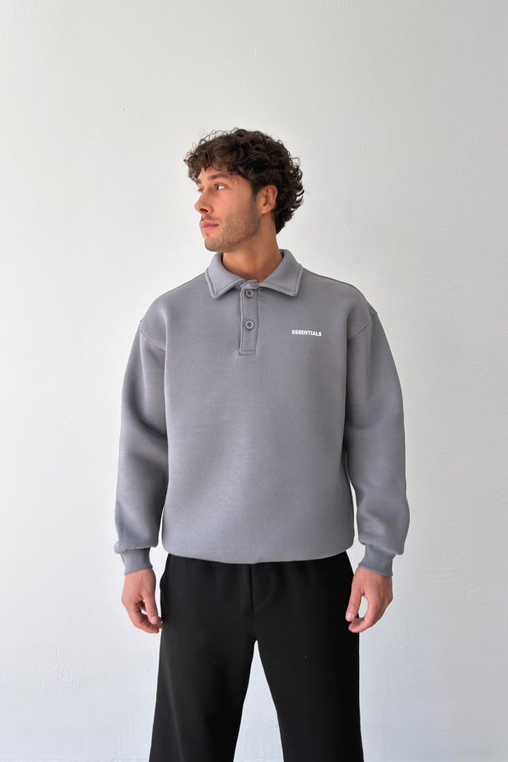Essentials Baskılı Polo Yaka Sweatshirt