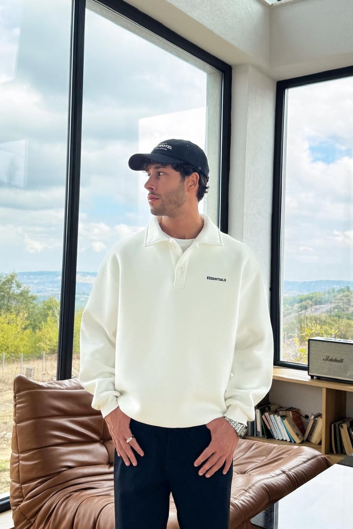 Essentials Baskılı Polo Yaka Sweatshirt