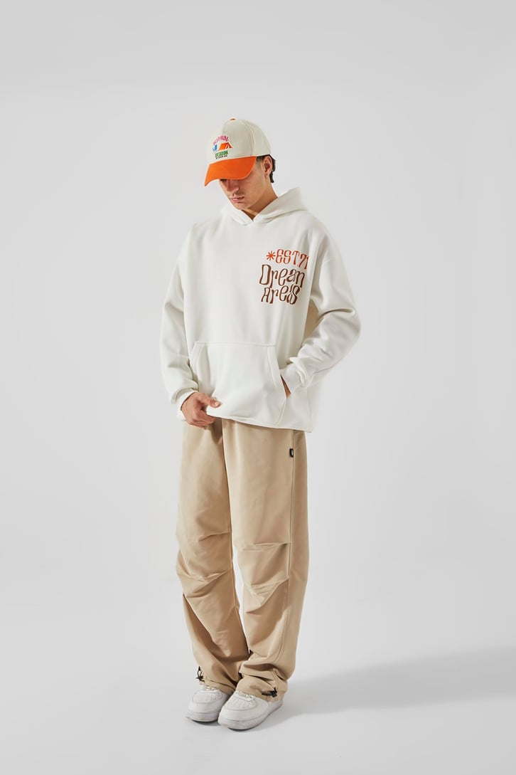 EST.71 Baskılı Beyaz Oversize Hoodie