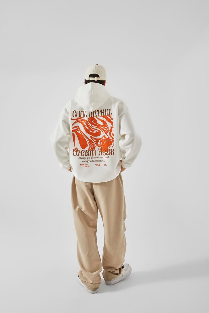 EST.71 Baskılı Beyaz Oversize Hoodie