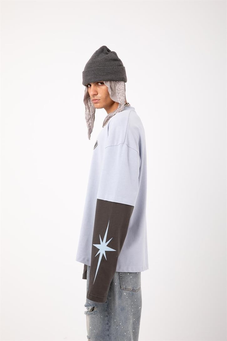 Eternal Baskılı Mavi Oversize Long Sleeve Tişört