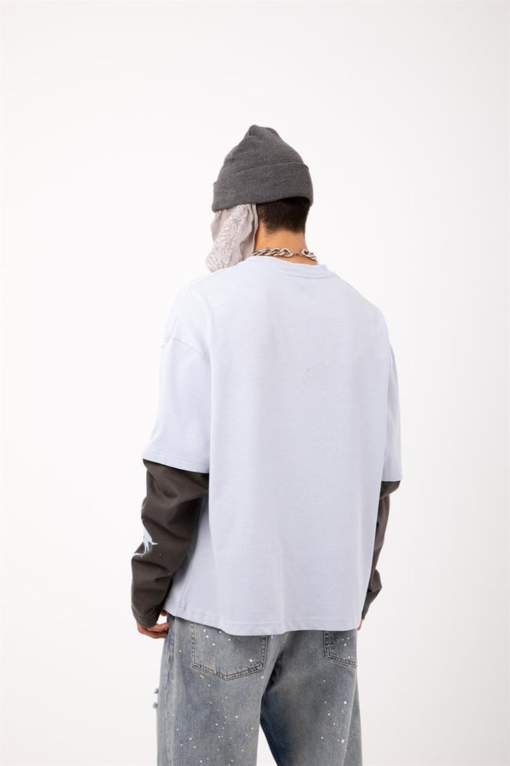 Eternal Baskılı Mavi Oversize Long Sleeve Tişört