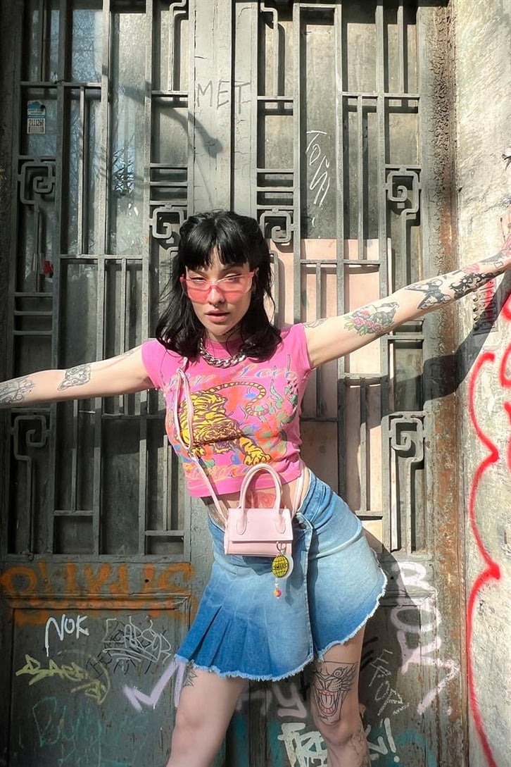 Eternal Tiger Baskılı Pembe Crop
