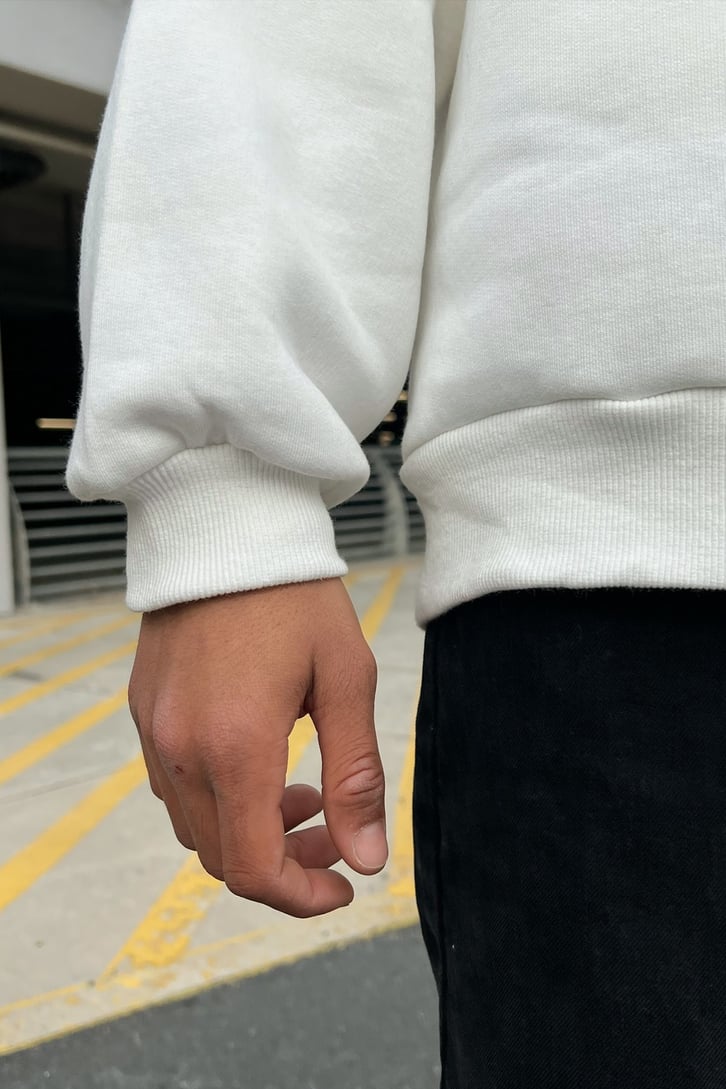 Eternity Nakışlı Beyaz Zipper Sweatshirt