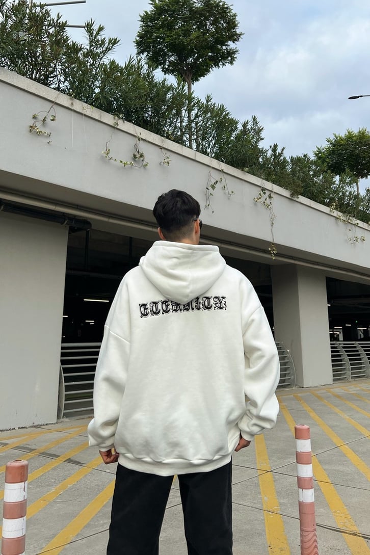 Eternity Nakışlı Beyaz Zipper Sweatshirt