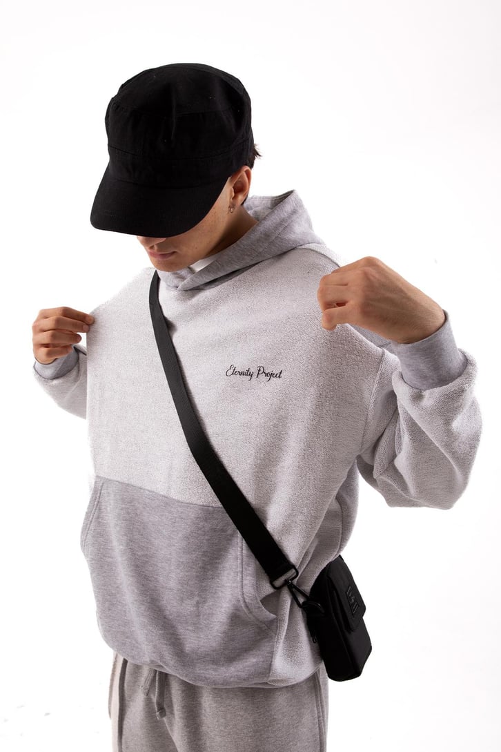 Eternity Project Baskılı Gri Oversize Hoodie