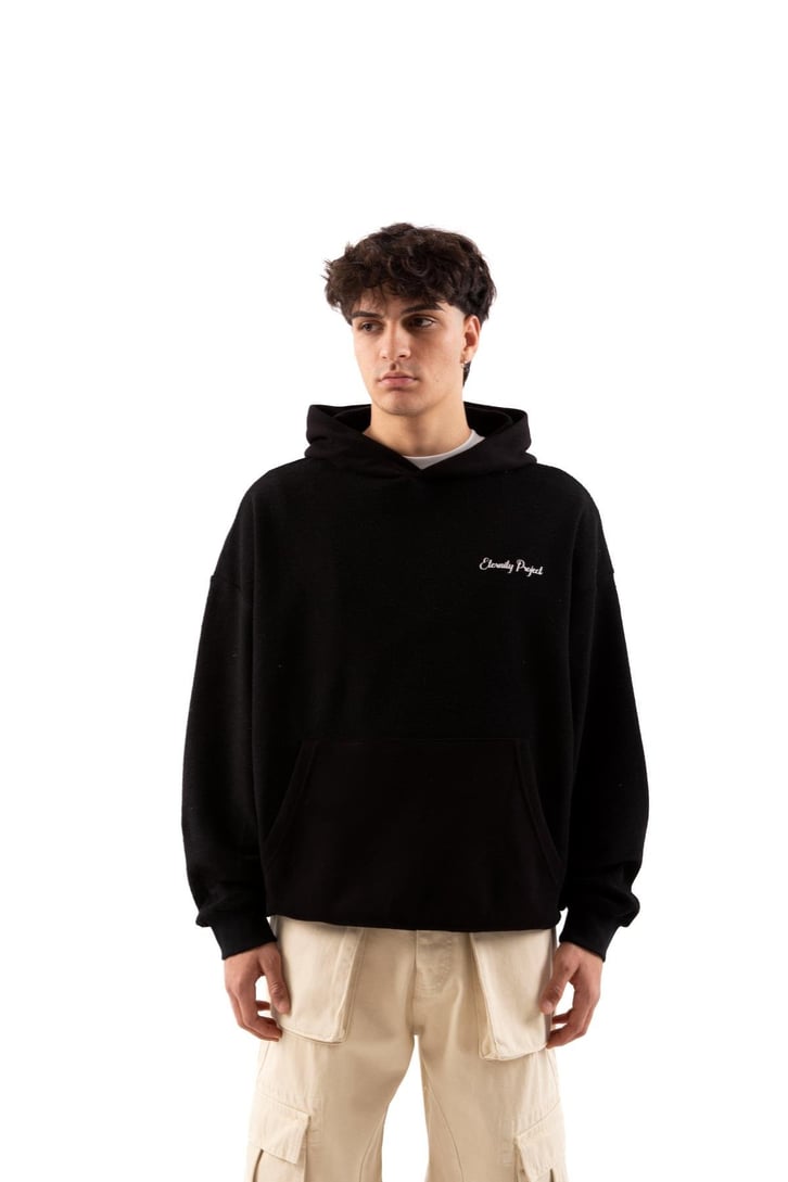 Eternity Project Baskılı Siyah Oversize Hoodie