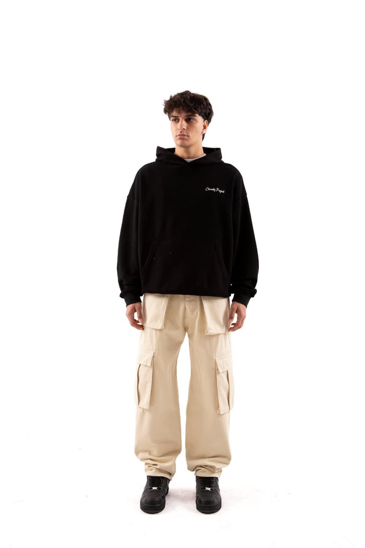 Eternity Project Baskılı Siyah Oversize Hoodie