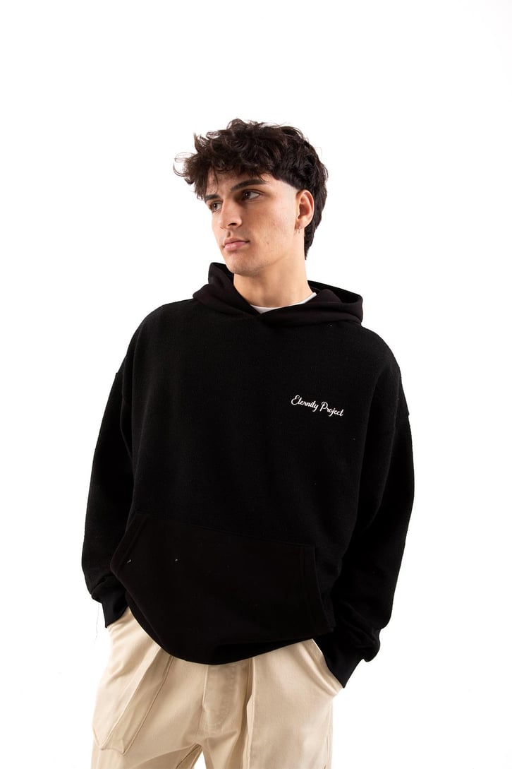 Eternity Project Baskılı Siyah Oversize Hoodie