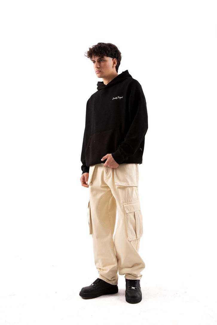 Eternity Project Baskılı Siyah Oversize Hoodie
