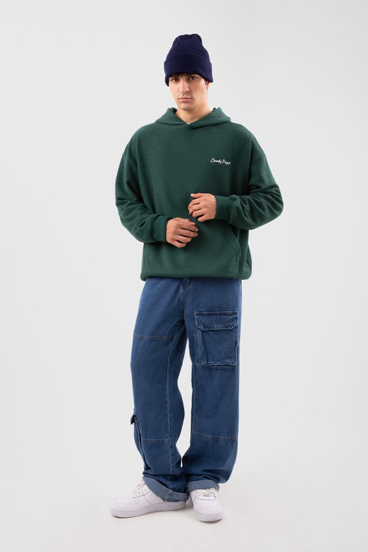 Eternity Project Baskılı Yeşil Oversize Hoodie