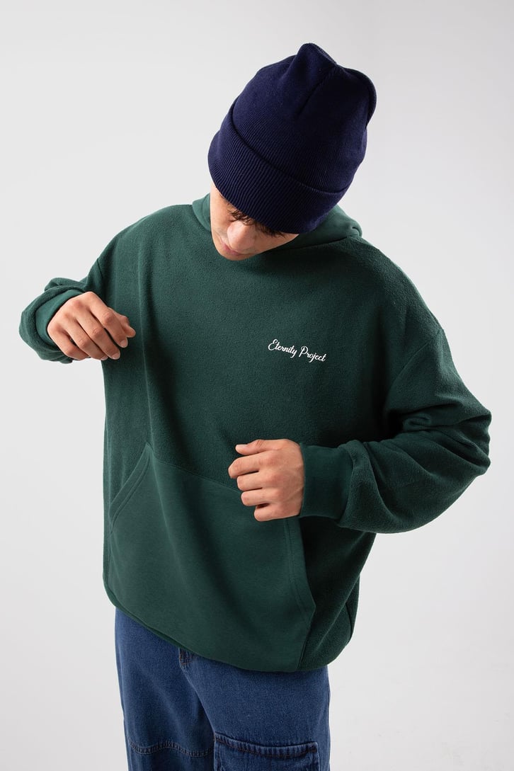 Eternity Project Baskılı Yeşil Oversize Hoodie
