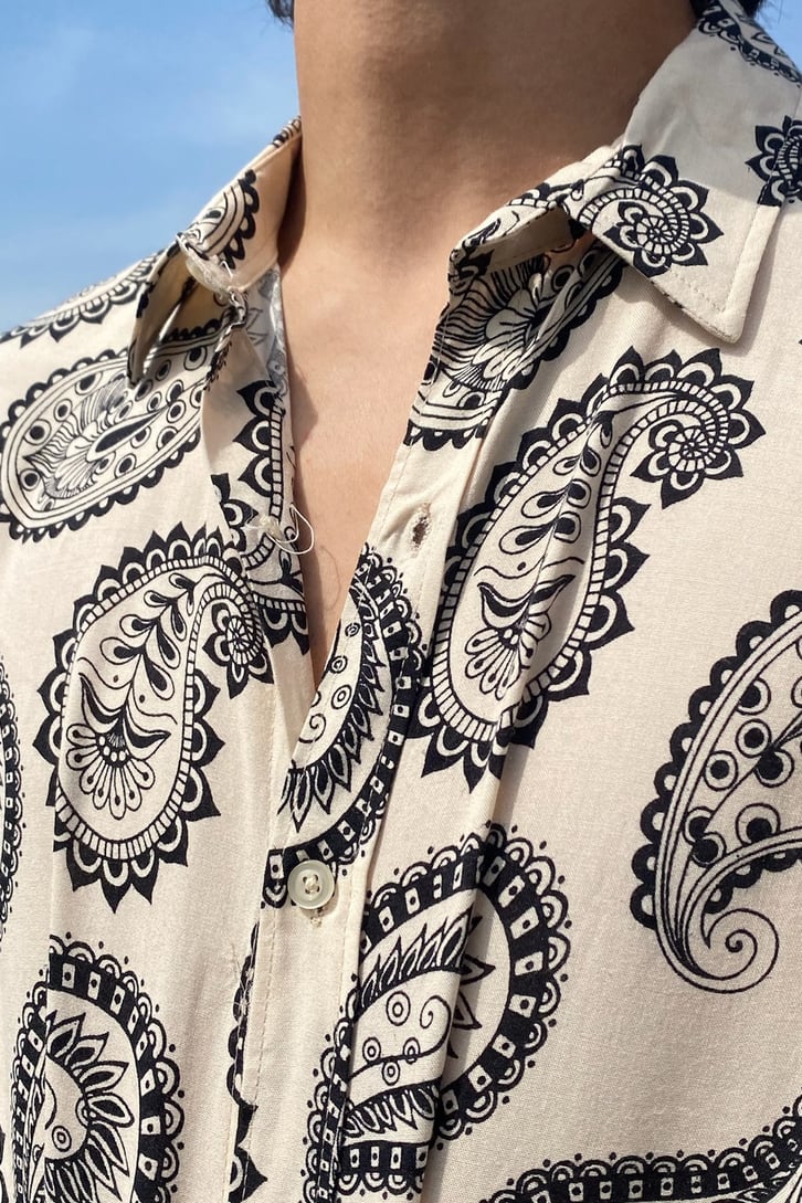 Ethnic Drop Retro Kısa Kollu Gömlek