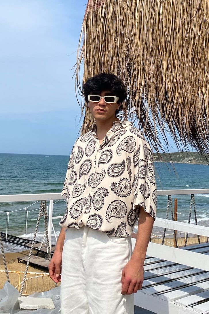 Ethnic Drop Retro Kısa Kollu Gömlek