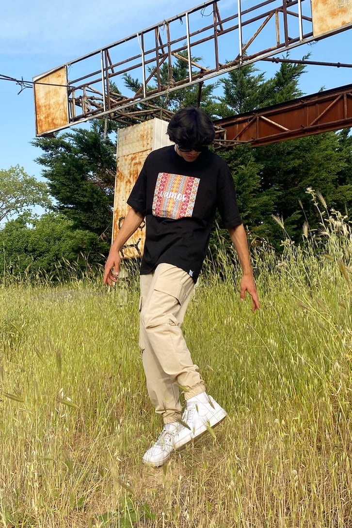 Ethnic Pattern Baskılı Siyah Oversize Tshirt
