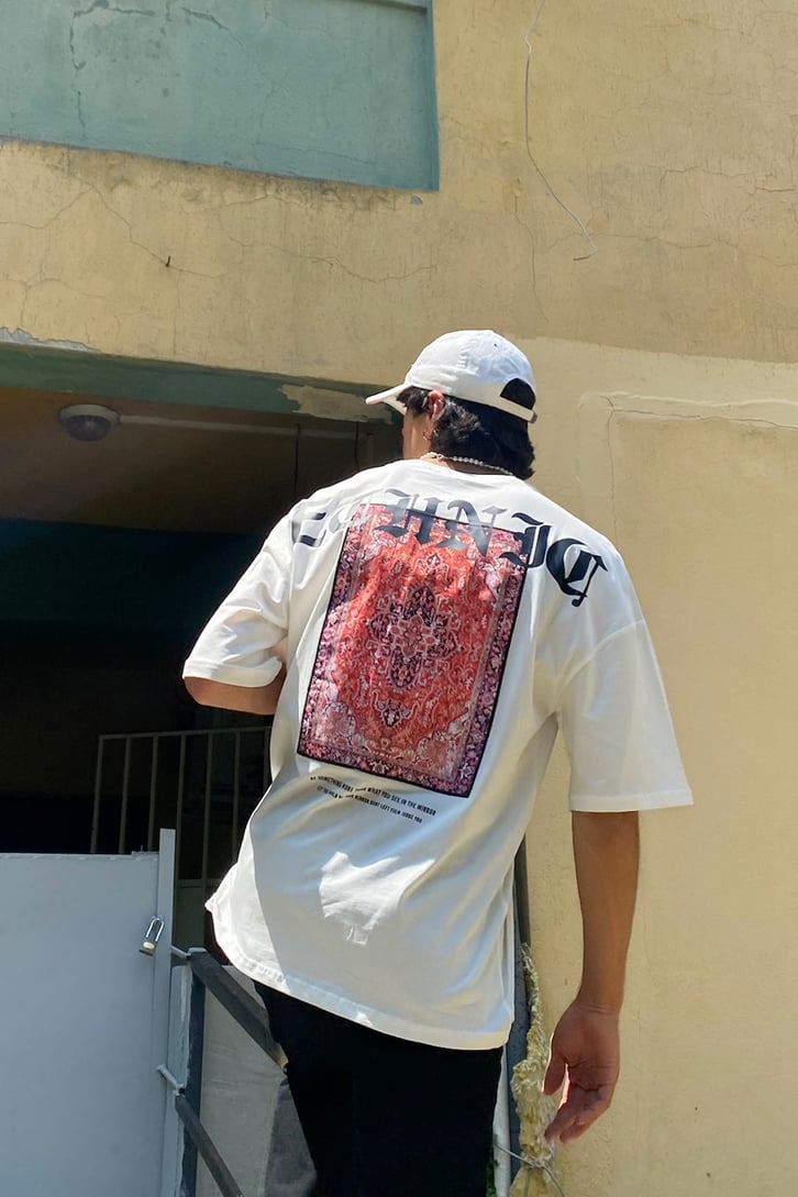 Ethnic Rug Baskılı Oversize Tshirt