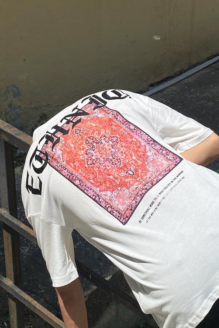 Ethnic Rug Baskılı Oversize Tshirt