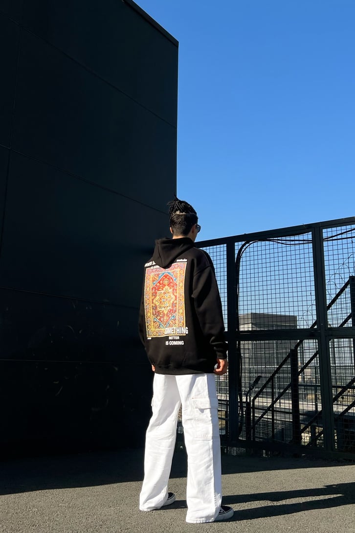 Ethnic Rug Baskılı Siyah Oversize Sweatshirt