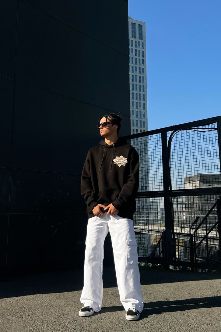 Ethnic Rug Baskılı Siyah Oversize Sweatshirt