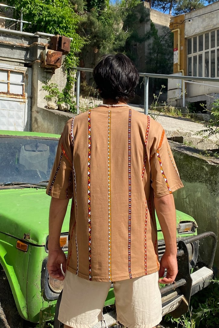 Ethnic Strip Baskılı Oversize Tshirt