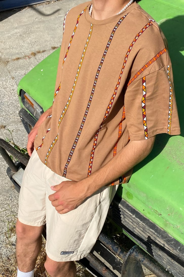 Ethnic Strip Baskılı Oversize Tshirt