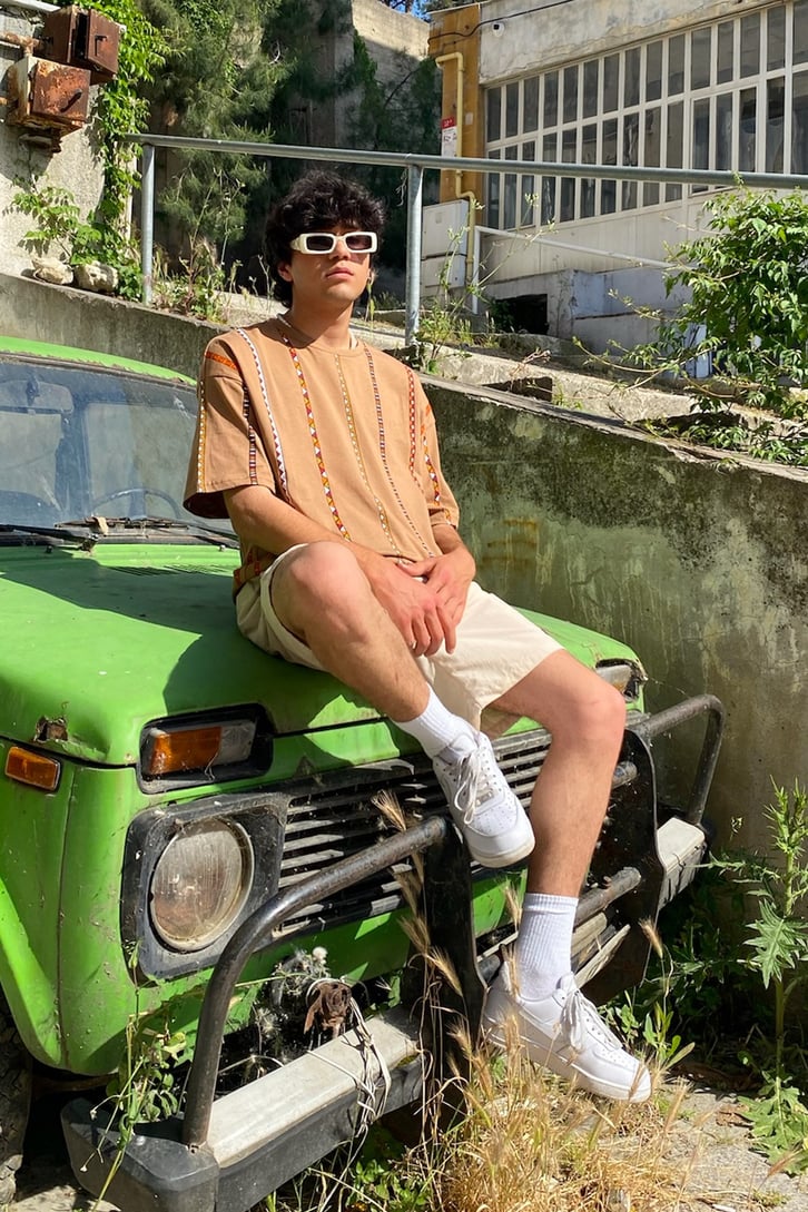 Ethnic Strip Baskılı Oversize Tshirt