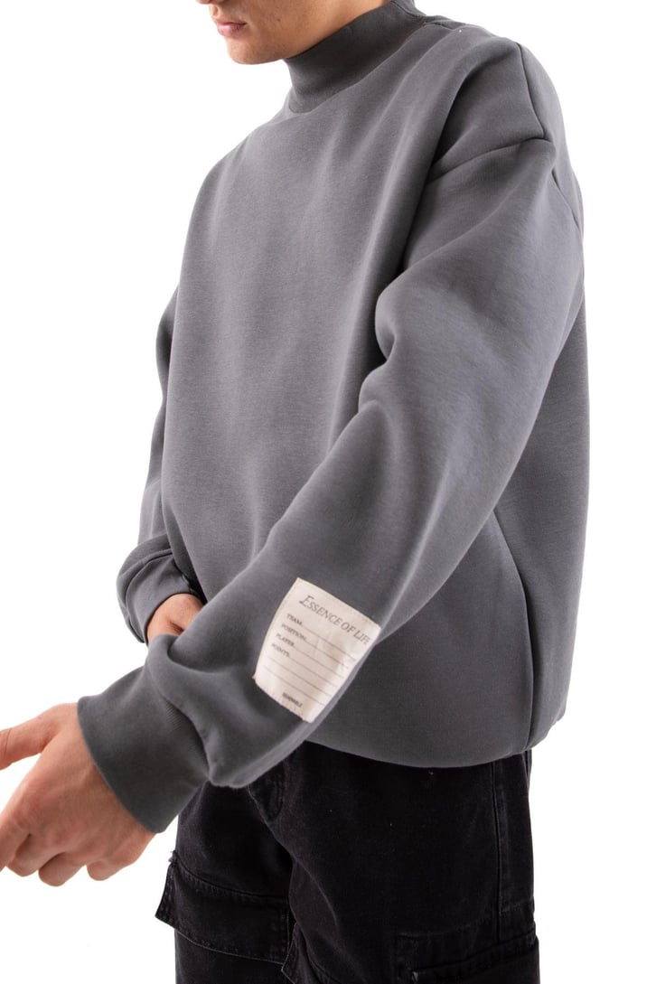 Etiket Nakışlı Füme Oversize Sweatshirt