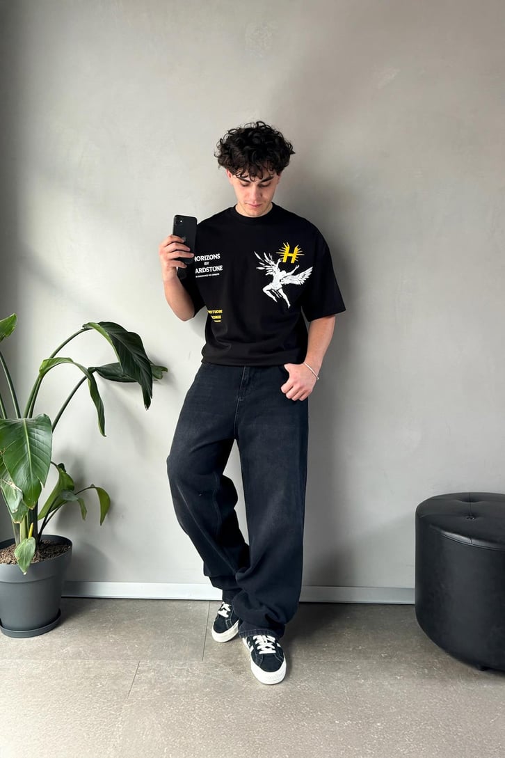 Etiket Nakışlı Oversize Tişört