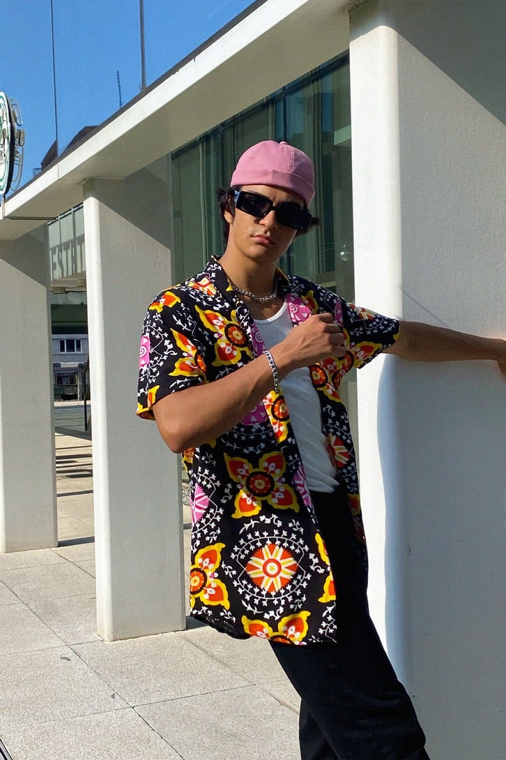 Etnik Desen Oversize Kısa Kollu Gömlek
