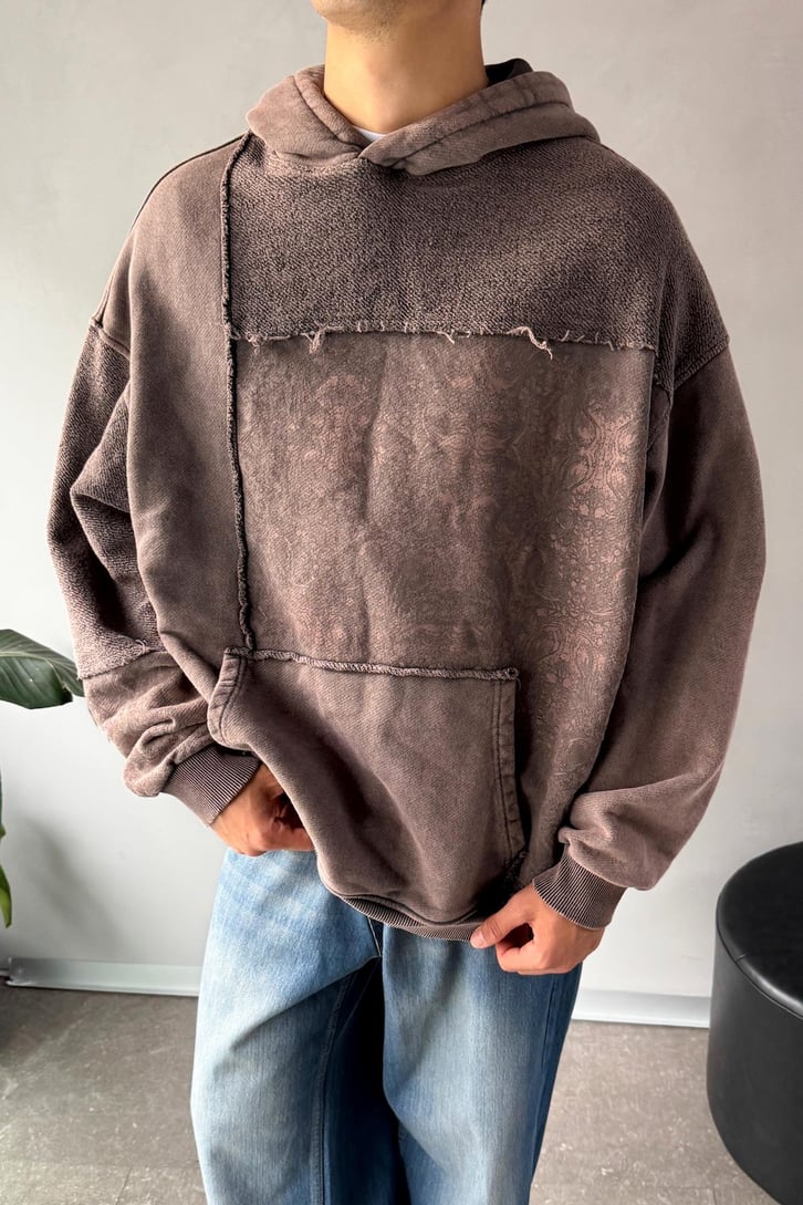 Etnik Desen Parçalı Oversize Hoodie