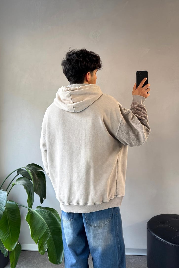 Etnik Desen Parçalı Oversize Hoodie
