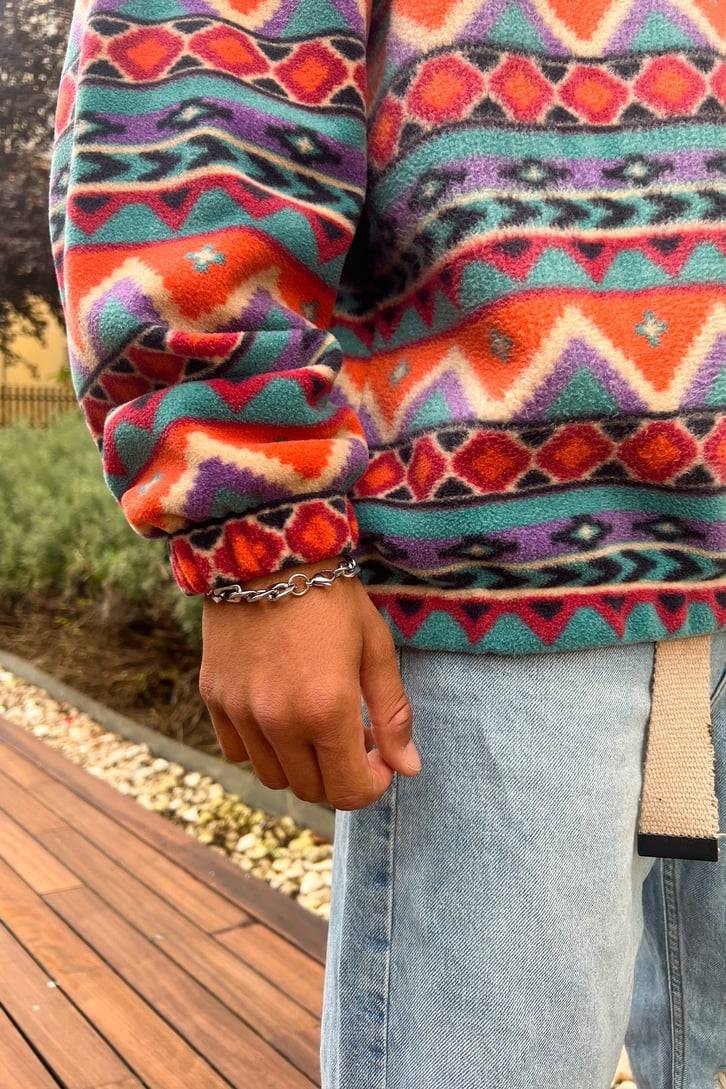 Etnik Desen Zip Detay Polar Sweatshirt