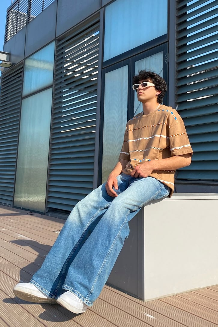 Etnik Şeritli Oversize Tshirt