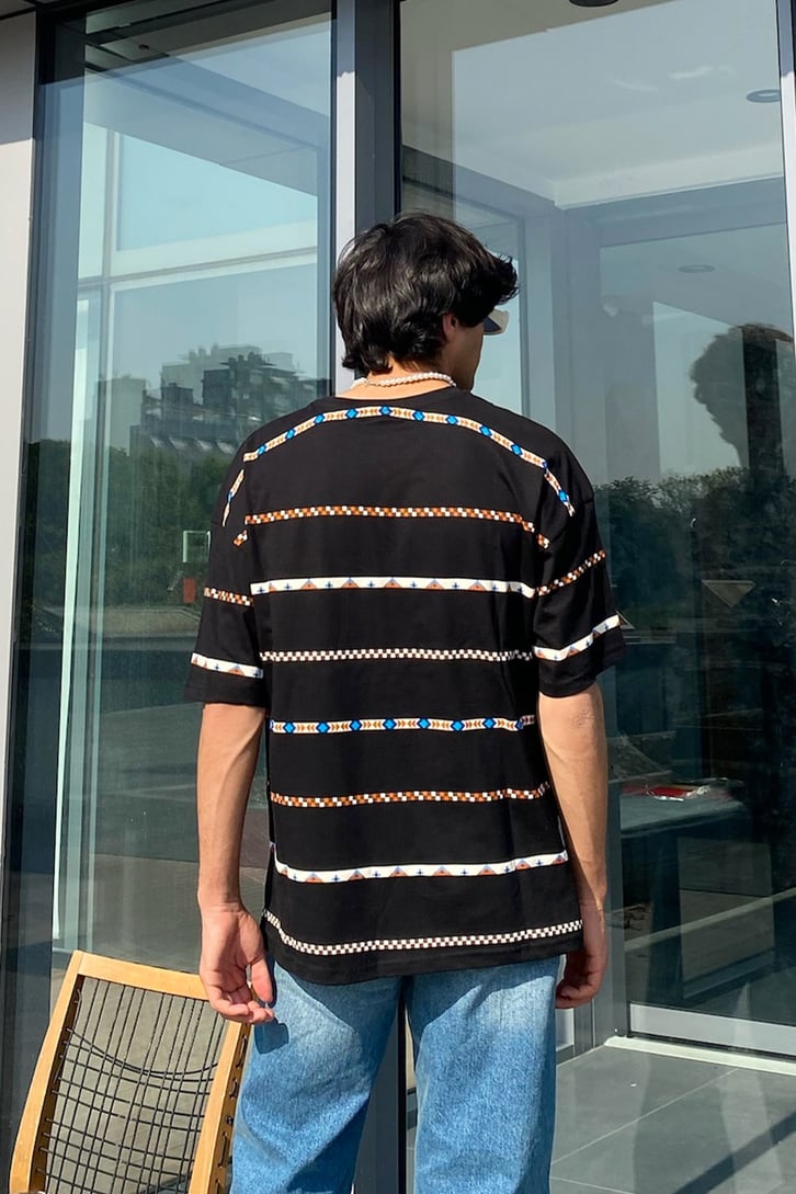 Etnik Şeritli Oversize Tshirt