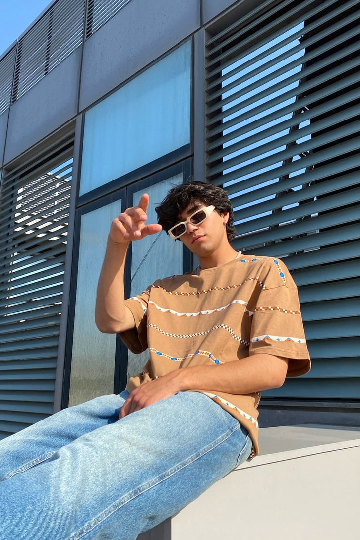 Etnik Şeritli Oversize Tshirt