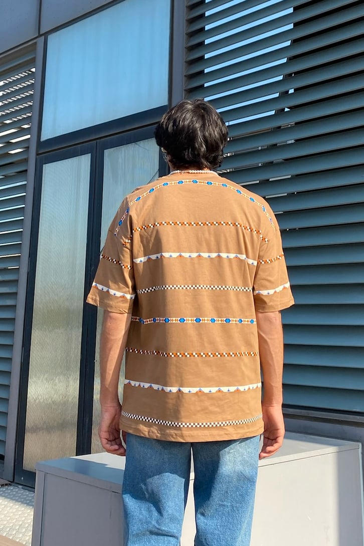 Etnik Şeritli Oversize Tshirt