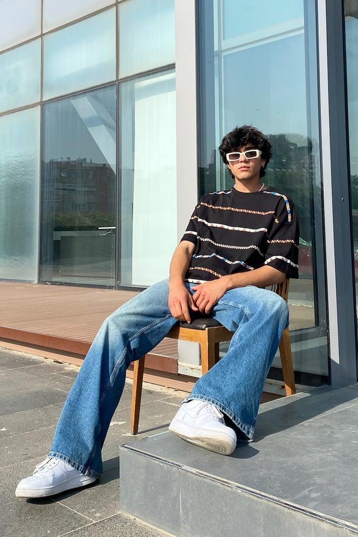 Etnik Şeritli Oversize Tshirt