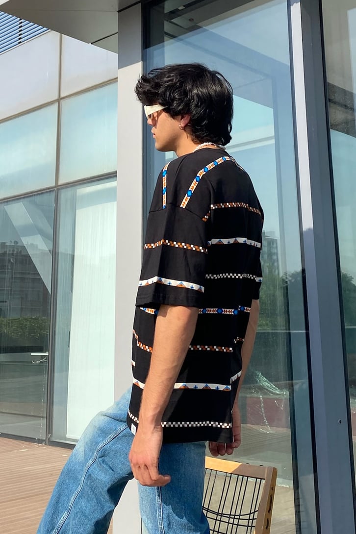 Etnik Şeritli Oversize Tshirt