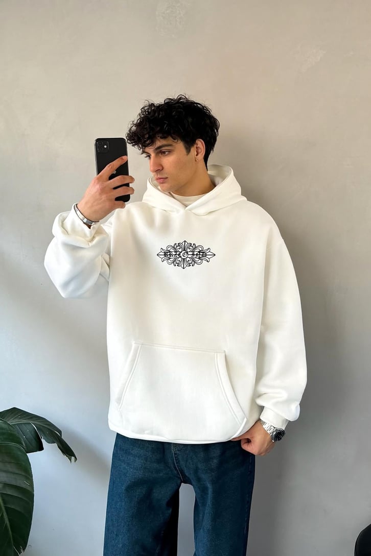 Etnik Sırt Baskılı Oversize Hoodie