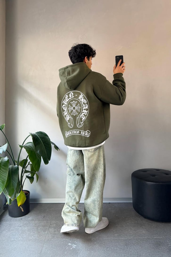 Etnik Sırt Baskılı Oversize Hoodie