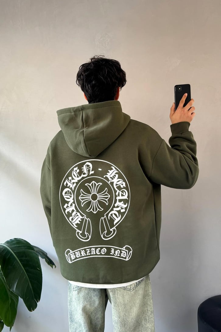 Etnik Sırt Baskılı Oversize Hoodie