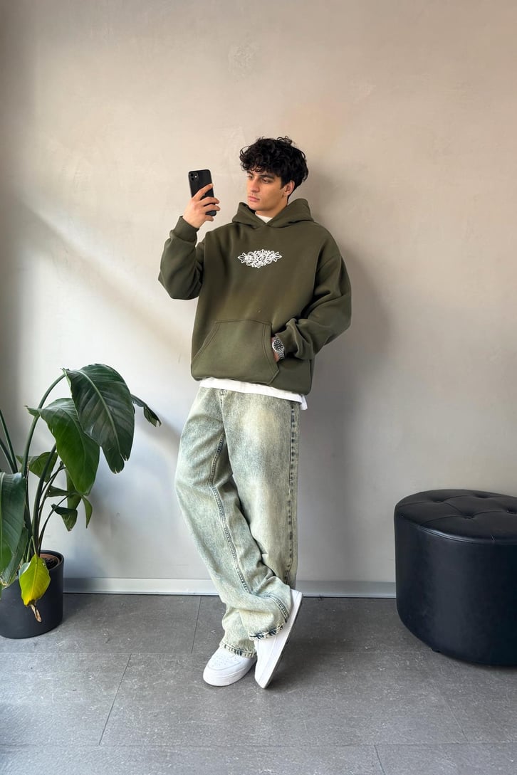 Etnik Sırt Baskılı Oversize Hoodie